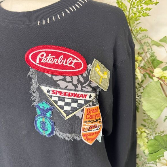 Riley Vintage Dusk Tropics crewneck sweatshirt black patchwork USA-made | M | Fr - Picture 4 of 12